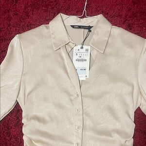 Zara Light Cream Button-Down Women's Shirt